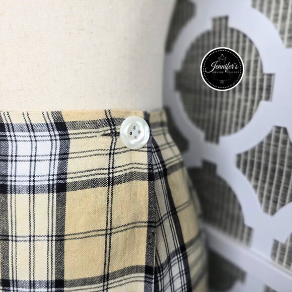 Jones New York Vintage Khaki and Black Plaid Linen Wrap Skirt Size 12 - Picture 2 of 10